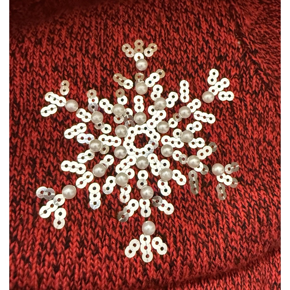 Karen Scott Red Knit Christmas snowflake rhinestone polar bear sweater Large - Picture 3 of 4
